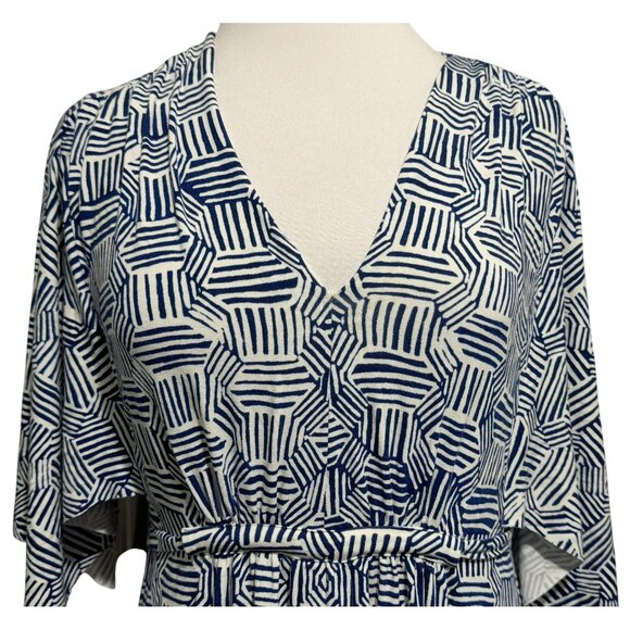 Chico's Blue & White Bryn Etched Tile Soft Knit Maxi Dress Sz 2 (M-12) Geo Print - Picture 3 of 9